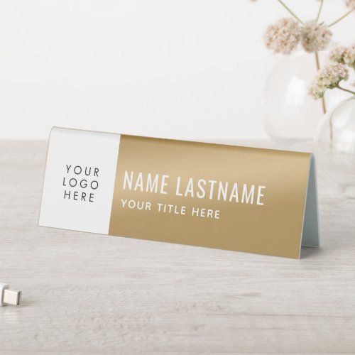Add Logo Faux Gold Elegant Clean Simple Name Title Table Tent Sign