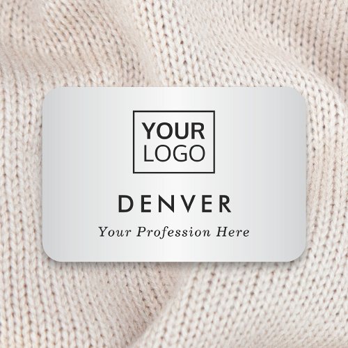 Add logo first name and title gray satin gradient name tag