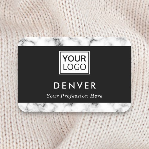 Add logo first name and title marble look borders name tag