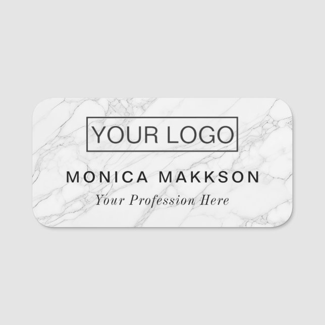 Add logo first name and title marbled name tag (Front)