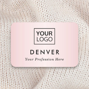 Add logo first name and title pink satin gradient tag