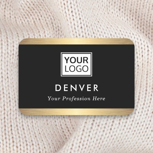 Add logo first name title faux golden borders name tag