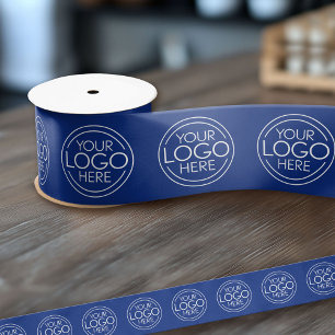 Add Logo for Business Branding Blue Satin Ribbon