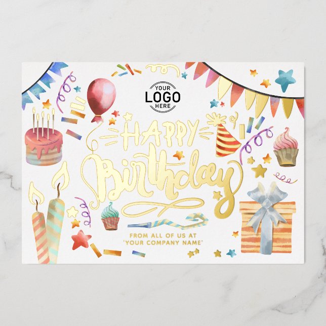 Add Logo Fun Colorful Party Business Birthday Foil Invitation (Front)