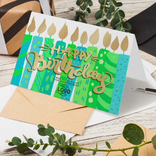 Add Logo Fun Green Candles Business Happy Birthday Card