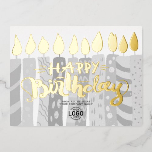 Add Logo Fun Grey Candles Business Happy Birthday Foil Holiday Postcard