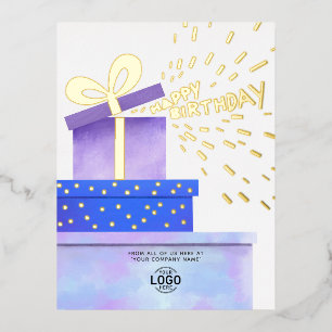 Add Logo Fun Purple Blue Gifts Business Birthday Foil Holiday Postcard