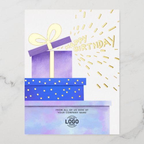 Add Logo Fun Purple Blue Gifts Business Birthday Foil Holiday Postcard