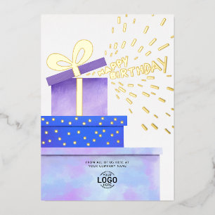 Add Logo Fun Purple Blue Gifts Business Birthday Foil Invitation
