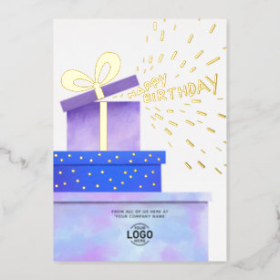 Add Logo Fun Purple Blue Gifts Business Birthday Foil Invitation