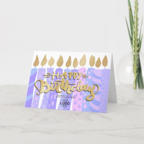 Add Logo Fun Purple Candles Business Birthday Card