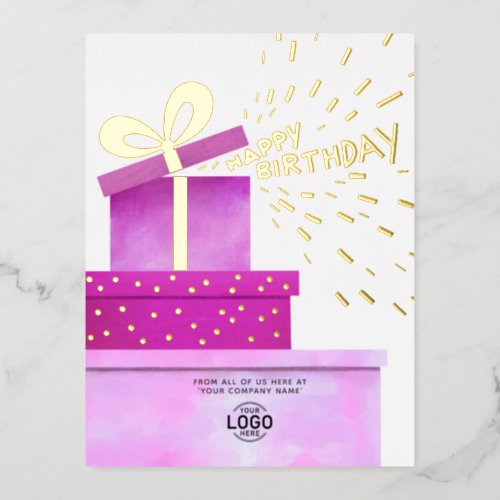 Add Logo Fun Warm Pink Gifts Business Birthday Foil Holiday Postcard