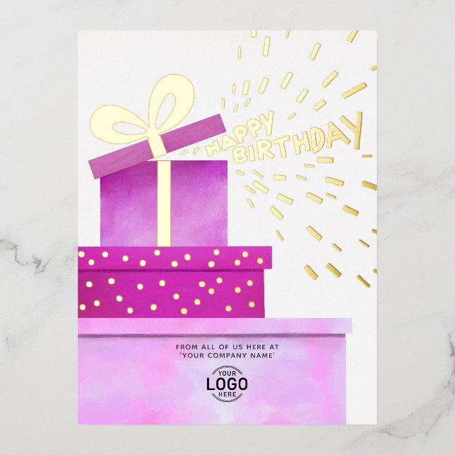 Add Logo Fun Warm Pink Gifts Business Birthday Foil Holiday Postcard (Front)