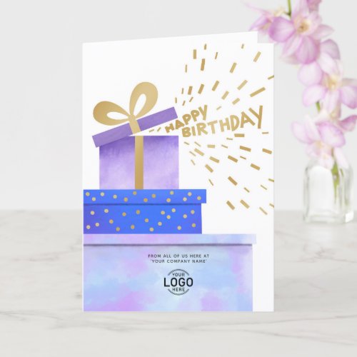 Add Logo Fun Warm Purple Blue Gifts Boxes Business Card
