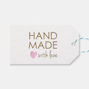 Add Logo Gold Glitter Handmade with Love Gift Tags