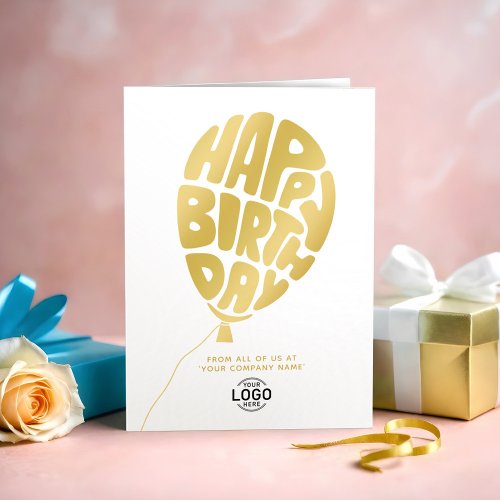 Add Logo Gold Lettering Balloon Business Birthday Card