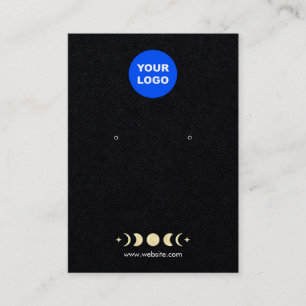 Add Logo Gold Moon Phase Black Earring Display Business Card