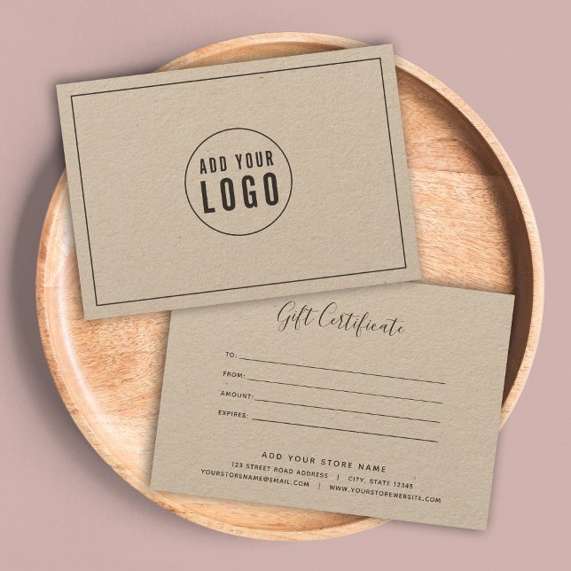 Add Logo Gray Border Calligraphy Gift Certificate (Creator Uploaded)