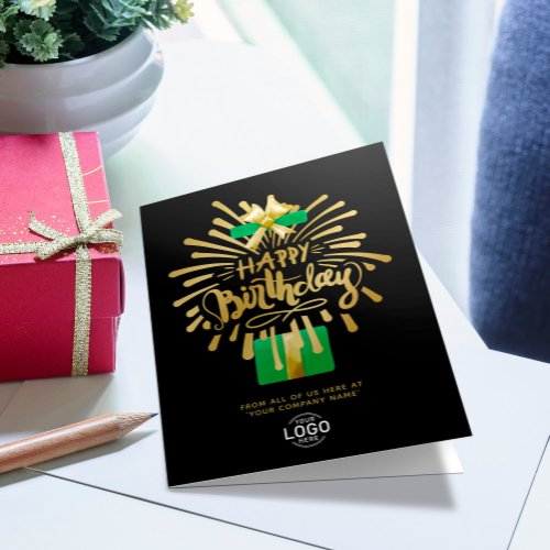 Add Logo Green Gold Fireworks Black Group Birthday Card