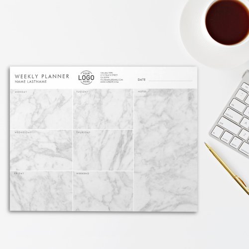 Add Logo Grey Marble Minimal Undated Week Planner Notepad
