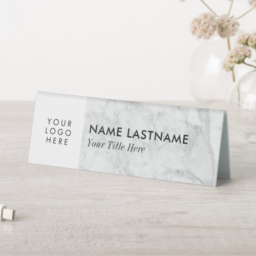 Add Logo Grey Marble Print Elegant Simple Name Table Tent Sign