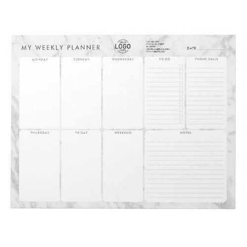 Add Logo Grey Marble Simple Undated Weekly Planner Notepad