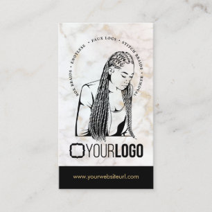 Add Logo Hair Braiding Salon Braid Stylist Marble Business Card