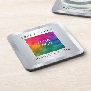Add Logo Here Silver Look Template Hard Plastic Beverage Coaster