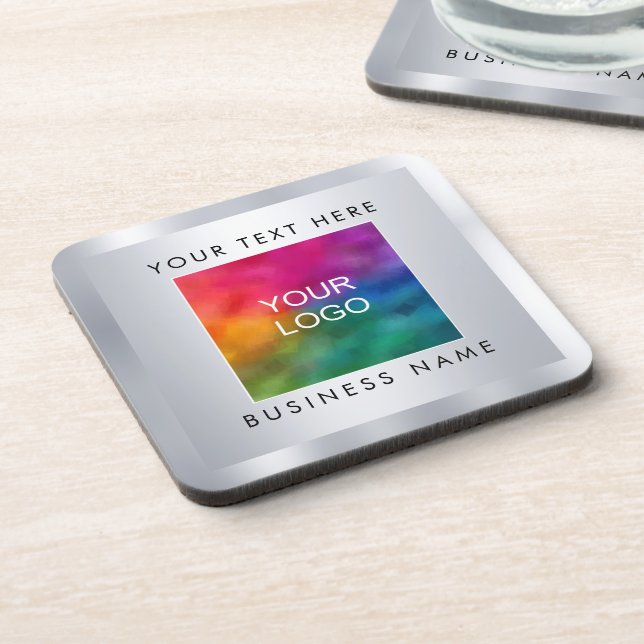 Add Logo Here Silver Look Template Hard Plastic Beverage Coaster (Left Side)