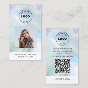 Add Logo Holographic QR Code Employee Photo Business Card