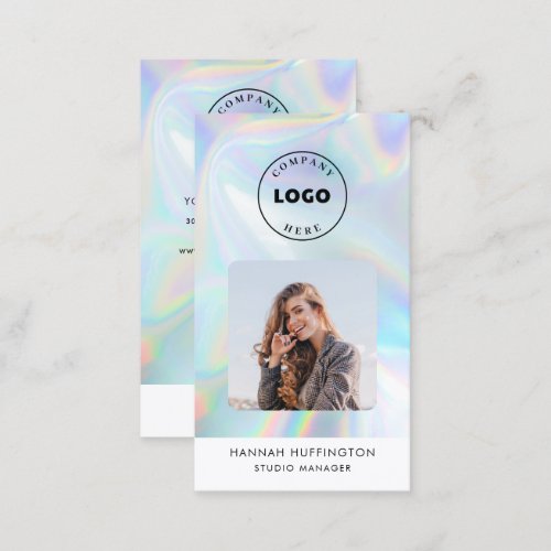 Add Logo Holographic QR Code Employee Photo Business Card