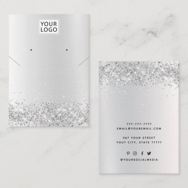 Add logo Jewelry Glitter necklace earring display Business Card (Front/Back)