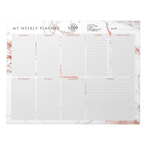 Add Logo Marble Copper Simple Undated Week Planner Notepad