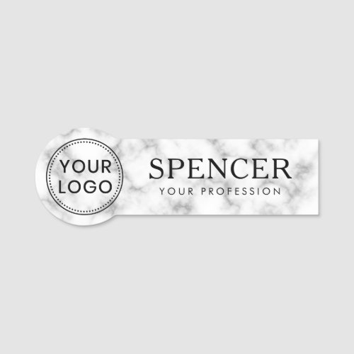 Add logo marble look business staff employee black name tag