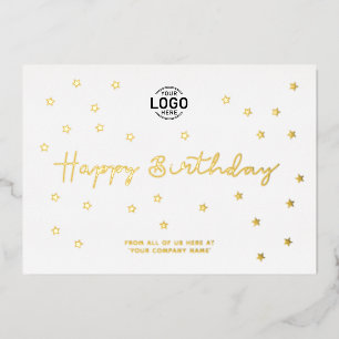 Add Logo Minimalist Gold Stars Business Birthday Foil Invitation