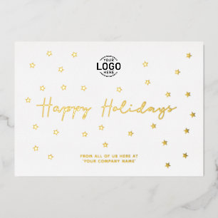 Add Logo Minimalist Gold Stars Business Holidays Foil Invitation