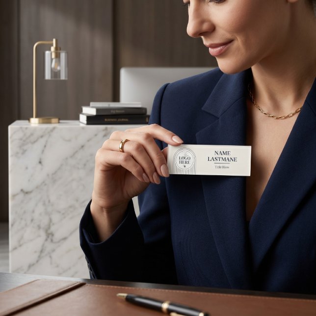 Add Logo Minimalist Ivory Magnetic Name Badge  (Add Logo Minimalist Ivory Magnetic Name Badge Modern Corporate Employee Tag
)