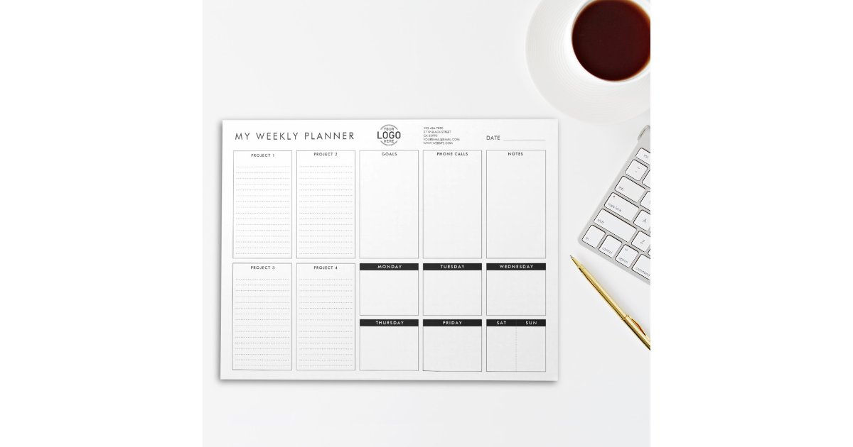 Add Logo Minimalist Simple Undated Weekly Planner Notepad | Zazzle