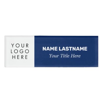Add Logo Modern Bold Navy Blue Simple Title Name Tag by pinkpinetree at Zazzle