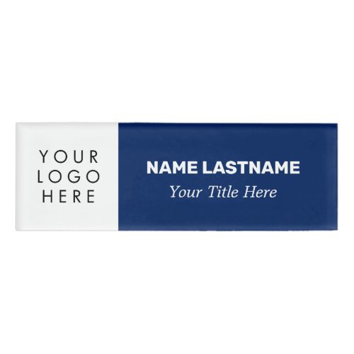 Add Logo Modern Bold Navy Blue Simple Title Name Tag