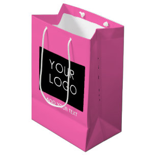 Add Logo Modern Customizable Business Hot Pink Medium Gift Bag