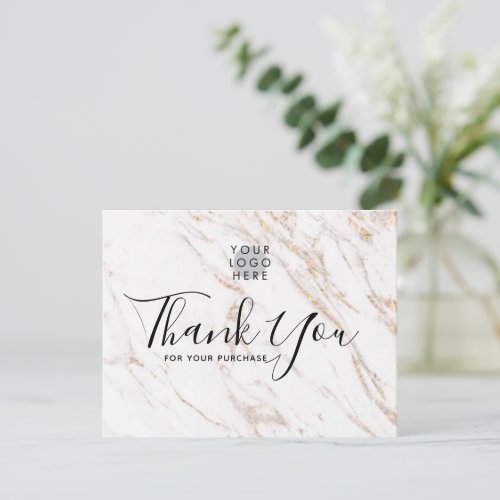 Add Logo Modern Handwritte Marble Agate White Gold Thank You Card