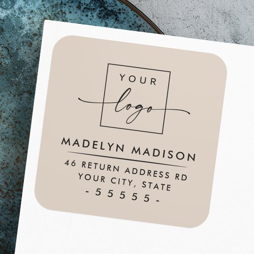 Add logo modern light mocha brown return address square sticker