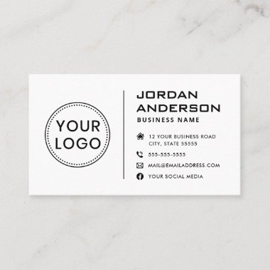 Add logo modern masculine social media icons white business card