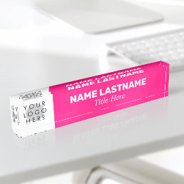 Add Logo Modern Name Title Simple Bold Bright Pink Desk Name Plate