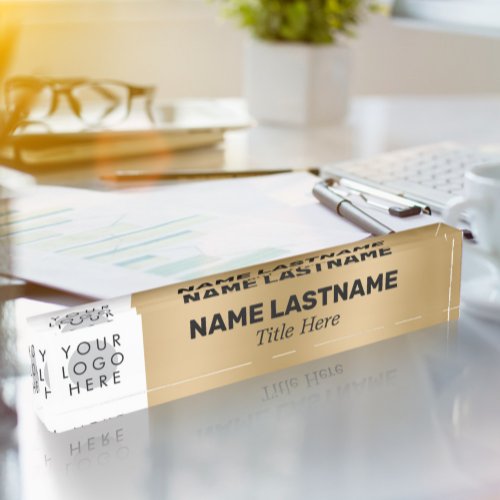 Add Logo Modern Name Title Simple Bold Faux Gold Desk Name Plate