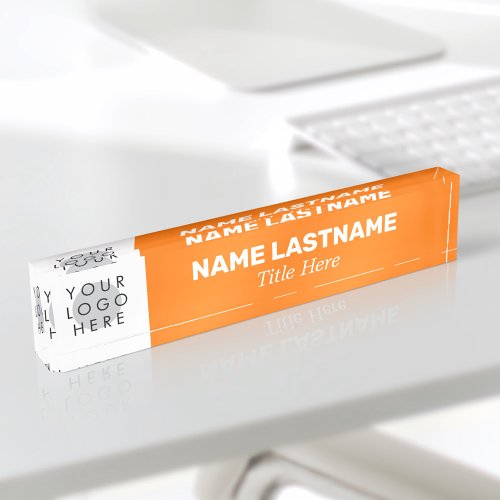 Add Logo Modern Name Title Simple Bright Orange Desk Name Plate