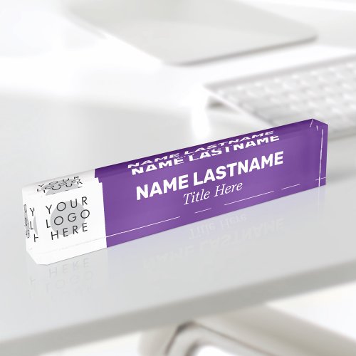 Add Logo Modern Name Title Simple Purple Business Desk Name Plate