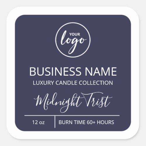 Add Logo Modern Navy Blue Soy Candle Labels