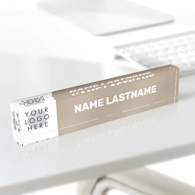 Add Logo Modern Neutral Beige White Bold Simple Desk Name Plate (Creator Uploaded)